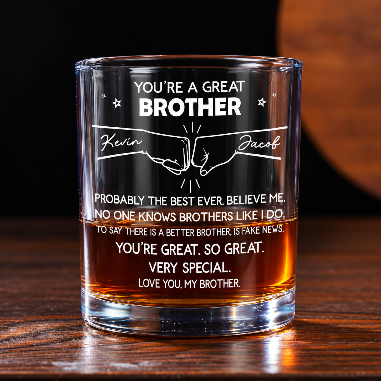 11oz Personalized Precision Laser Engraved Round Glass Gift For Brother