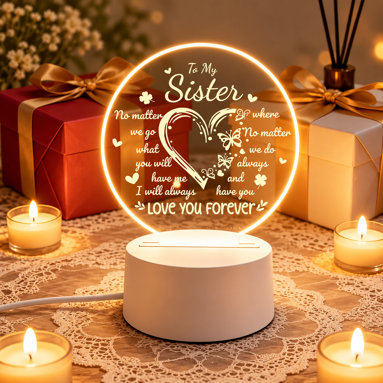 Engraved Decorative Night Light Gift For Sister