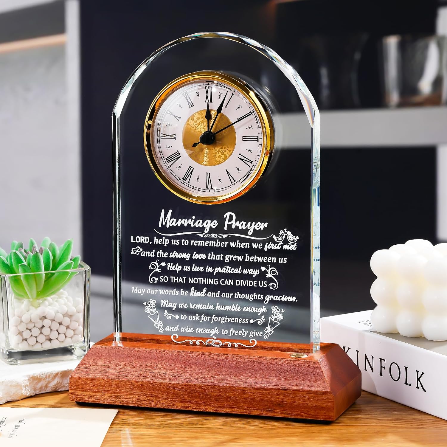 Prayer Engraved Glass Clock Gift For Anniversary