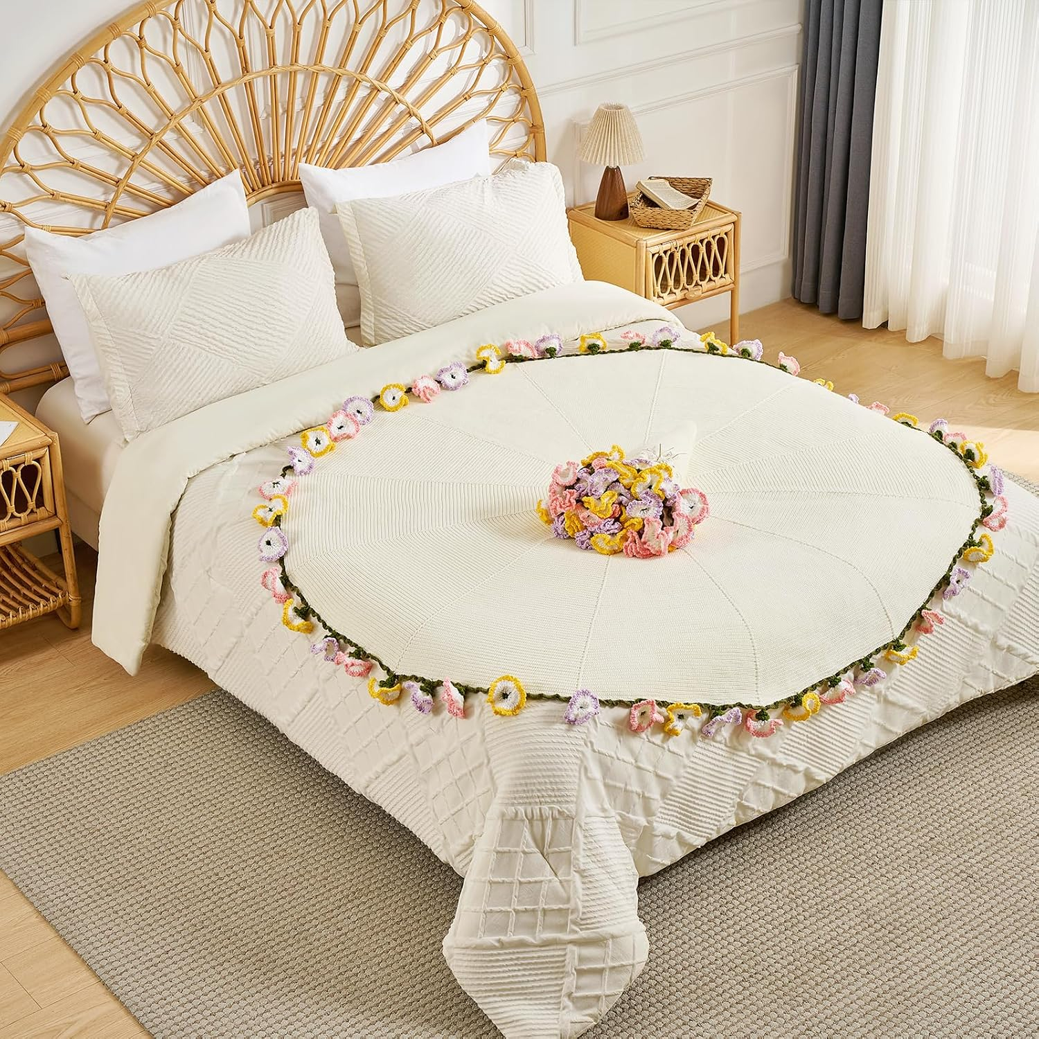 Crochet Flower Bouquet Knitted Throw Blanket With Rose Design