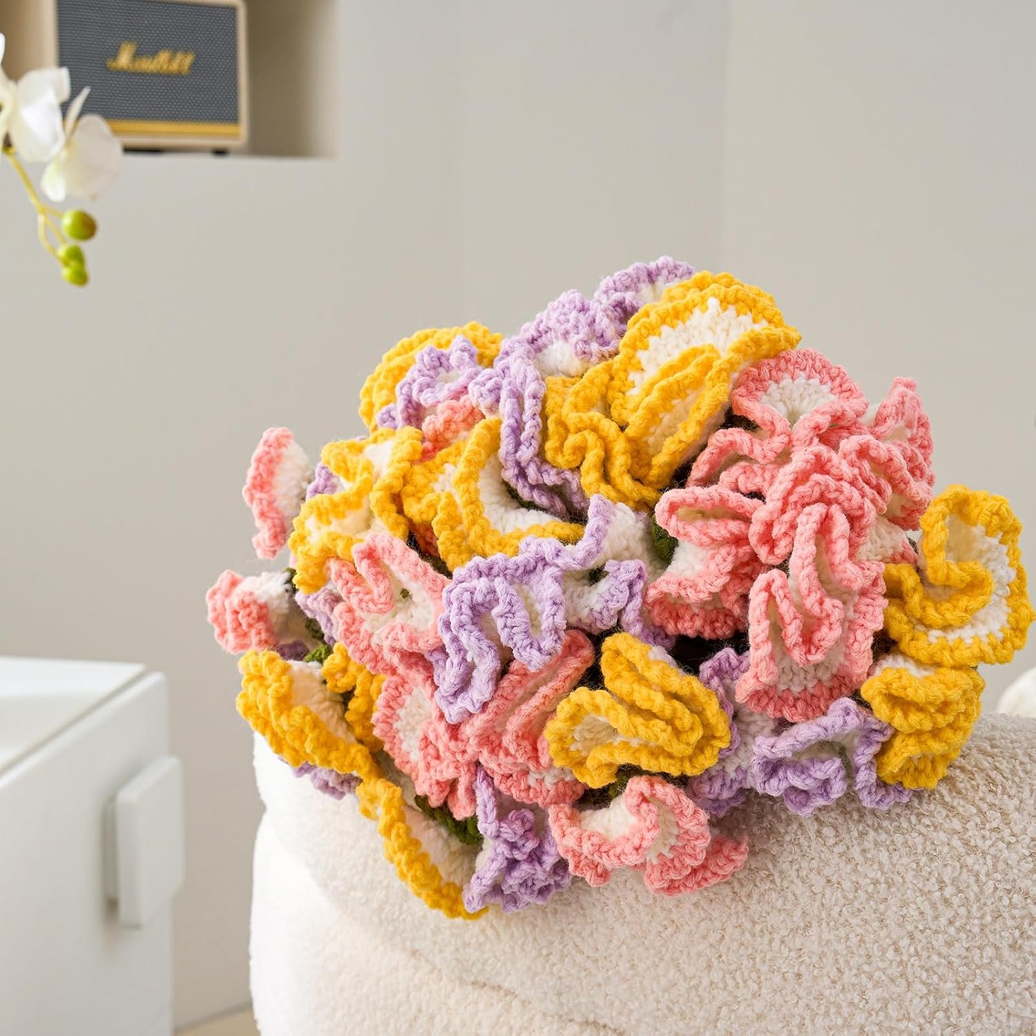 Crochet Flower Bouquet Knitted Throw Blanket With Rose Design