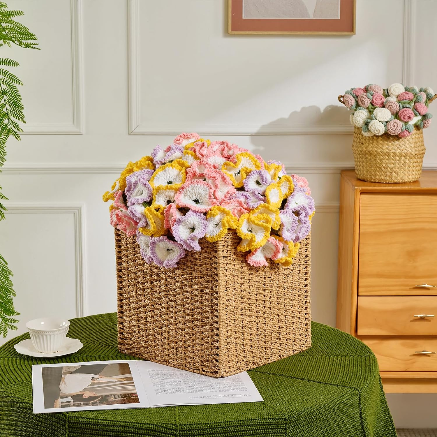 Crochet Flower Bouquet Knitted Throw Blanket With Rose Design