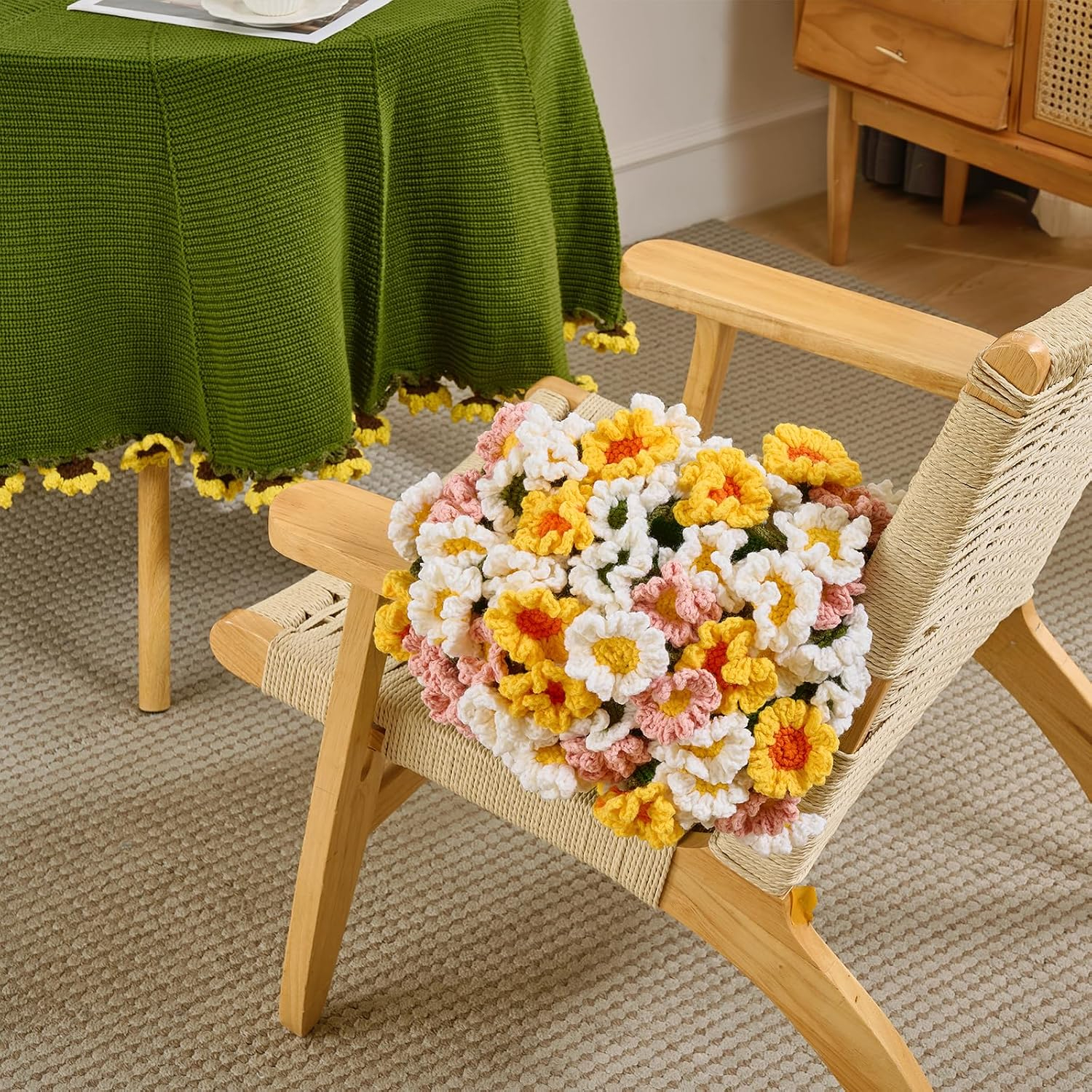 Crochet Flower Bouquet Knitted Throw Blanket With Rose Design