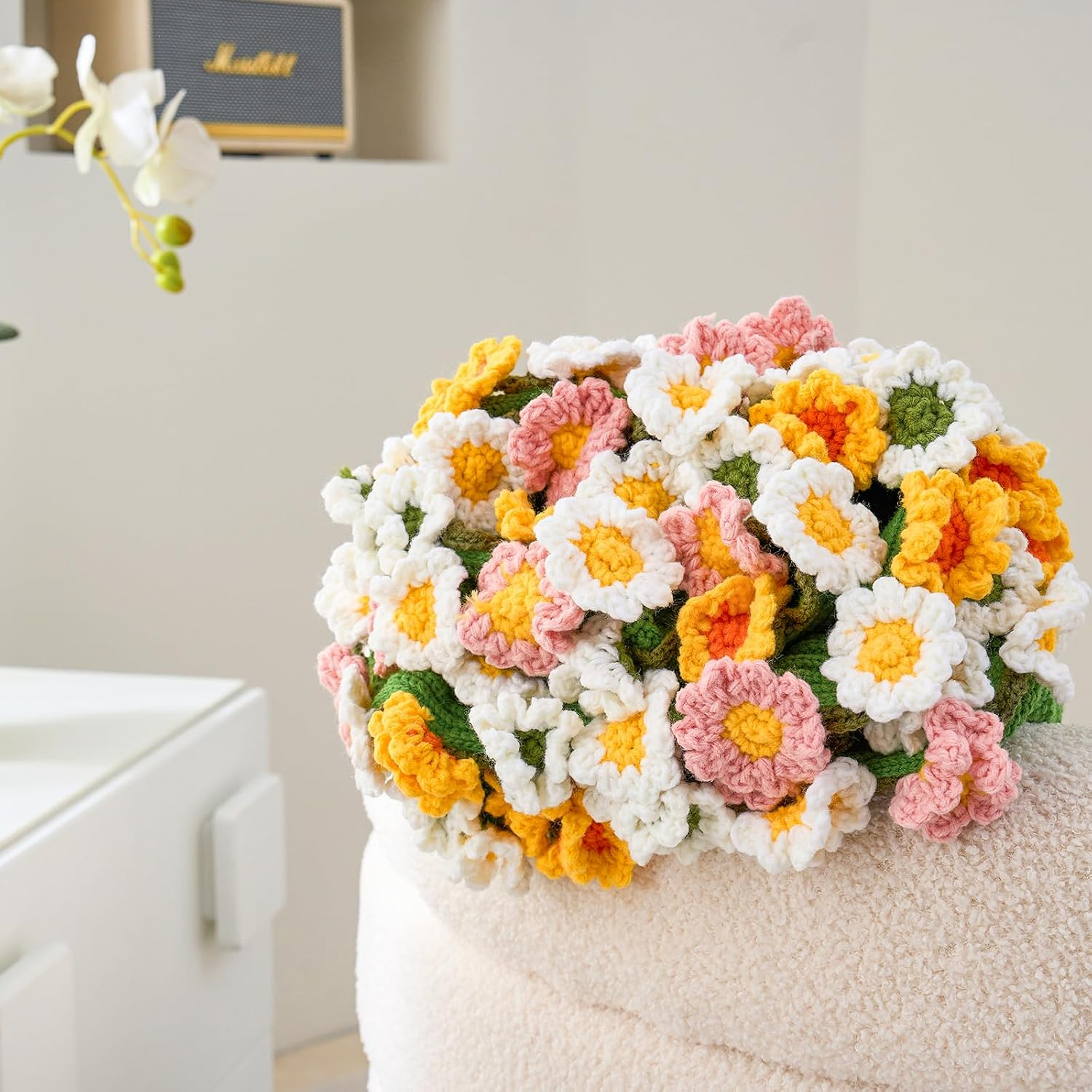 Crochet Flower Bouquet Knitted Throw Blanket With Rose Design