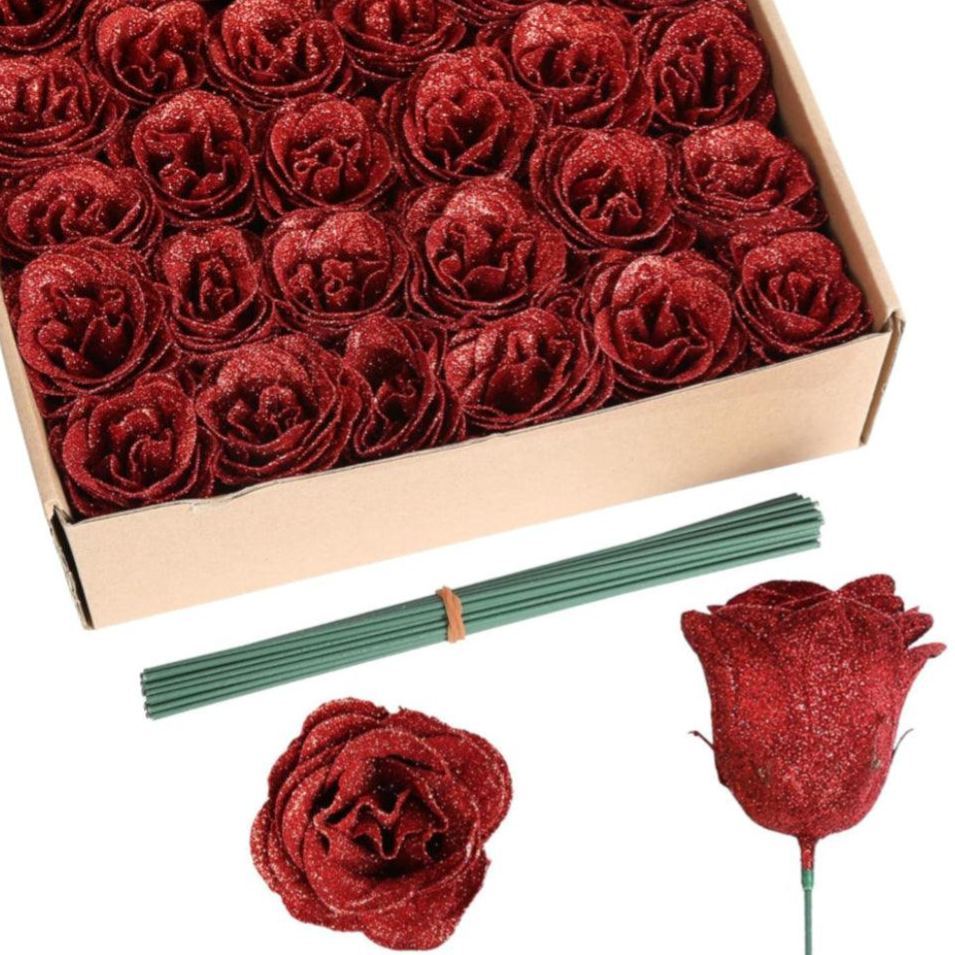 Artificial Glitter Rose Bouquet-Flower Teddy Bear