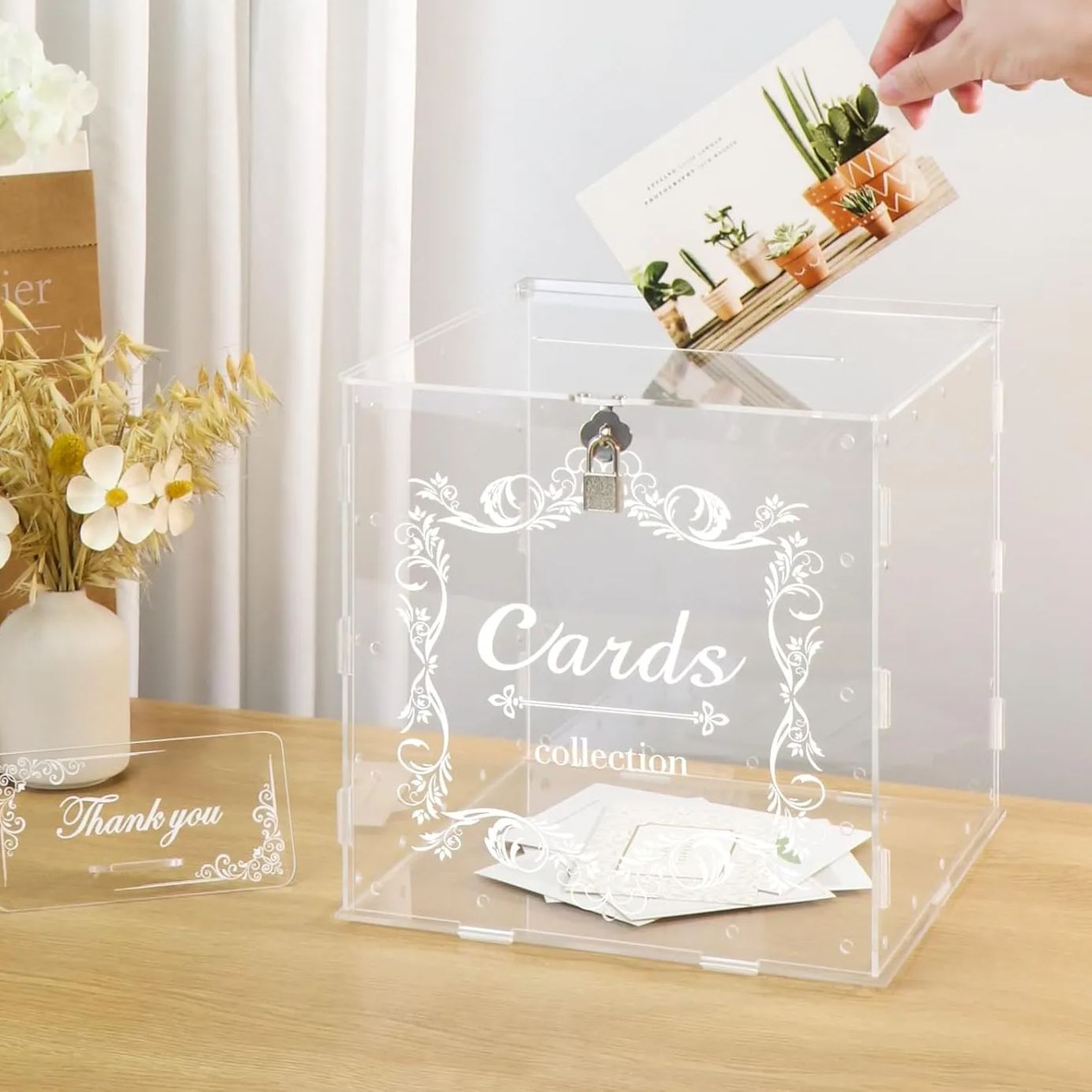 Clear Acrylic Wedding Card Box With Lock For Reception And Events