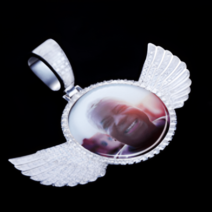 Winged Custom Photo Pendant-Flower Teddy Bear
