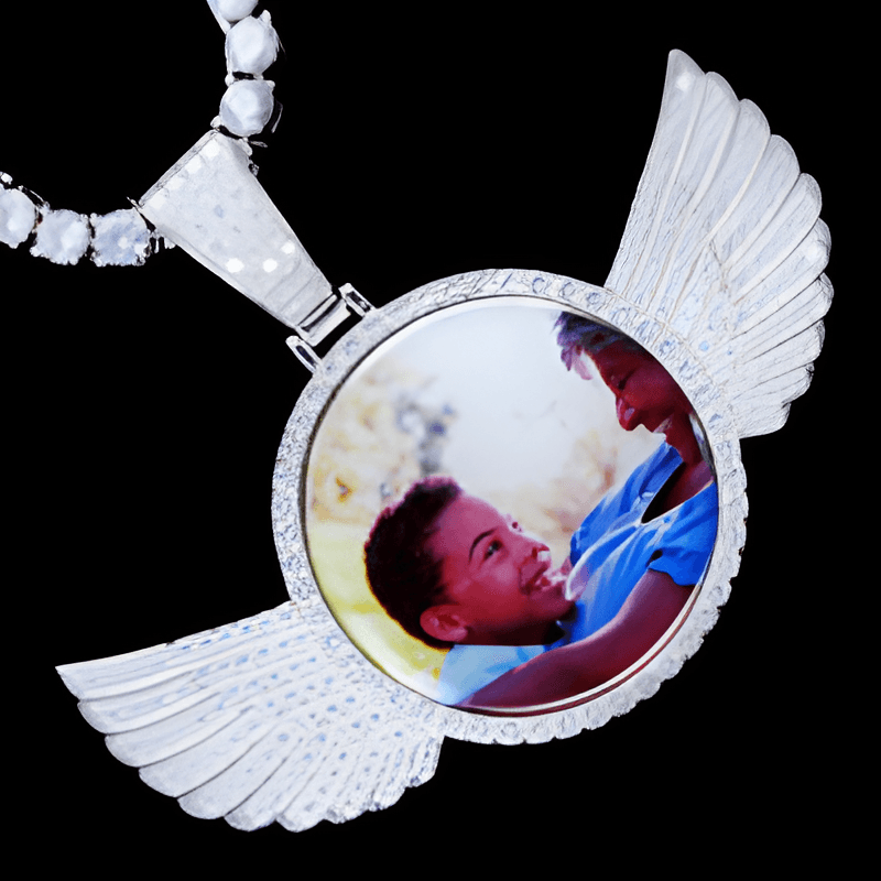 Winged Custom Photo Pendant-Flower Teddy Bear