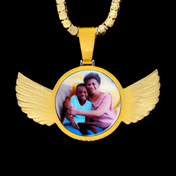 Winged Custom Photo Pendant-Flower Teddy Bear