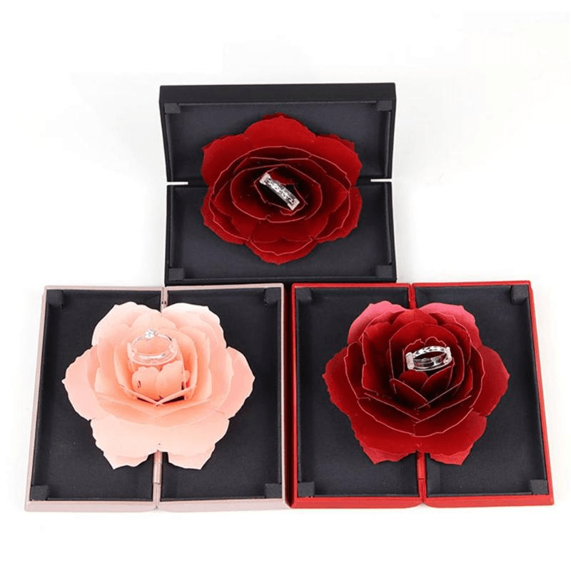 Pop-up Rose Ring Box – Elegant Proposal and Wedding Ring Holder-Flower Teddy Bear