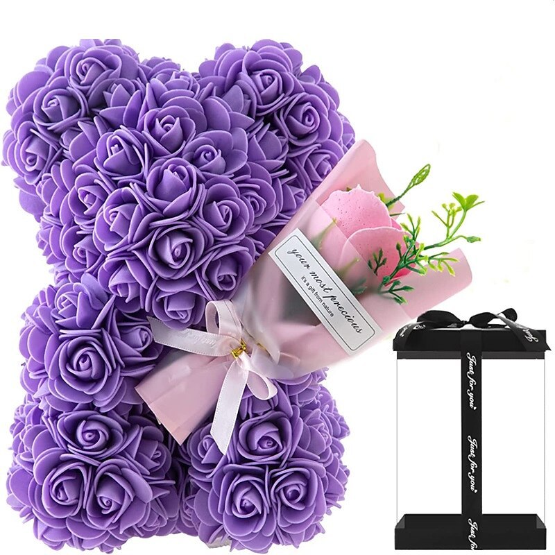 Rose Teddy Bear With Mini Bouquet Gift-Flower Teddy Bear