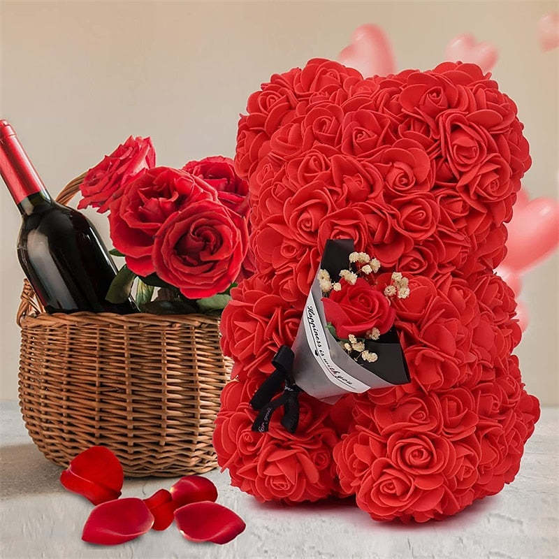 Rose Teddy Bear With Mini Bouquet Gift-Flower Teddy Bear