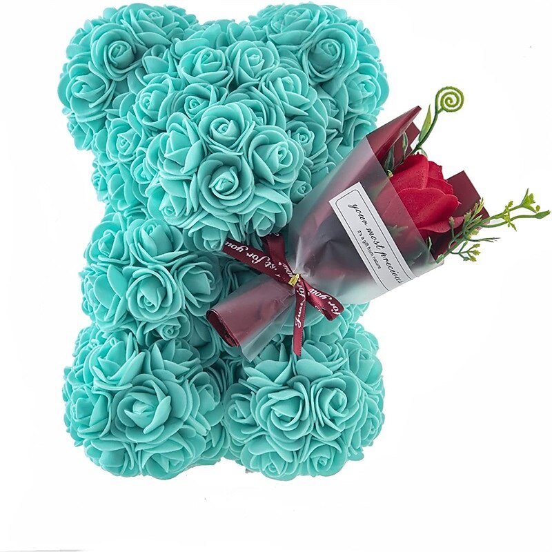 Rose Teddy Bear With Mini Bouquet Gift-Flower Teddy Bear