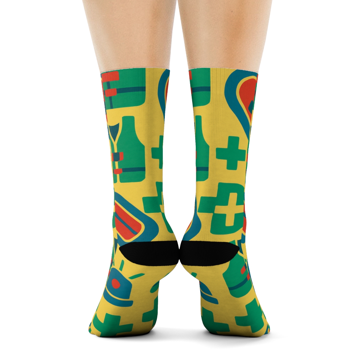 Rescue Worker Diagonal Beacon Grid On Safety Yellow soft everyday crew socks