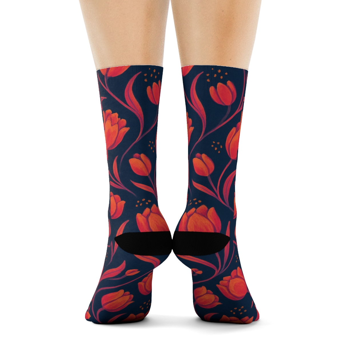 Sunset Tulip Wave Lattice On Deep Navy Background designer printed crew socks