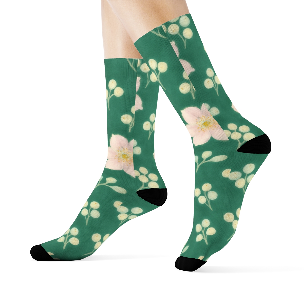 Pastel Mistletoe Snowfall Scatter On Evergreen stylish athletic crew socks