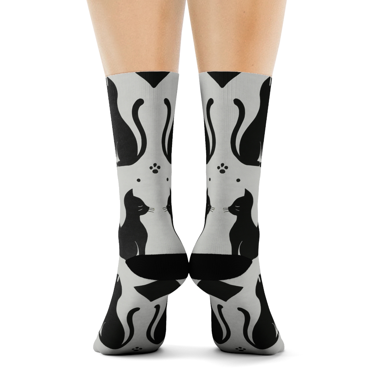 Mirrored Pair Design With Minimalist Cat Silhouettes comfortable cotton crew socks