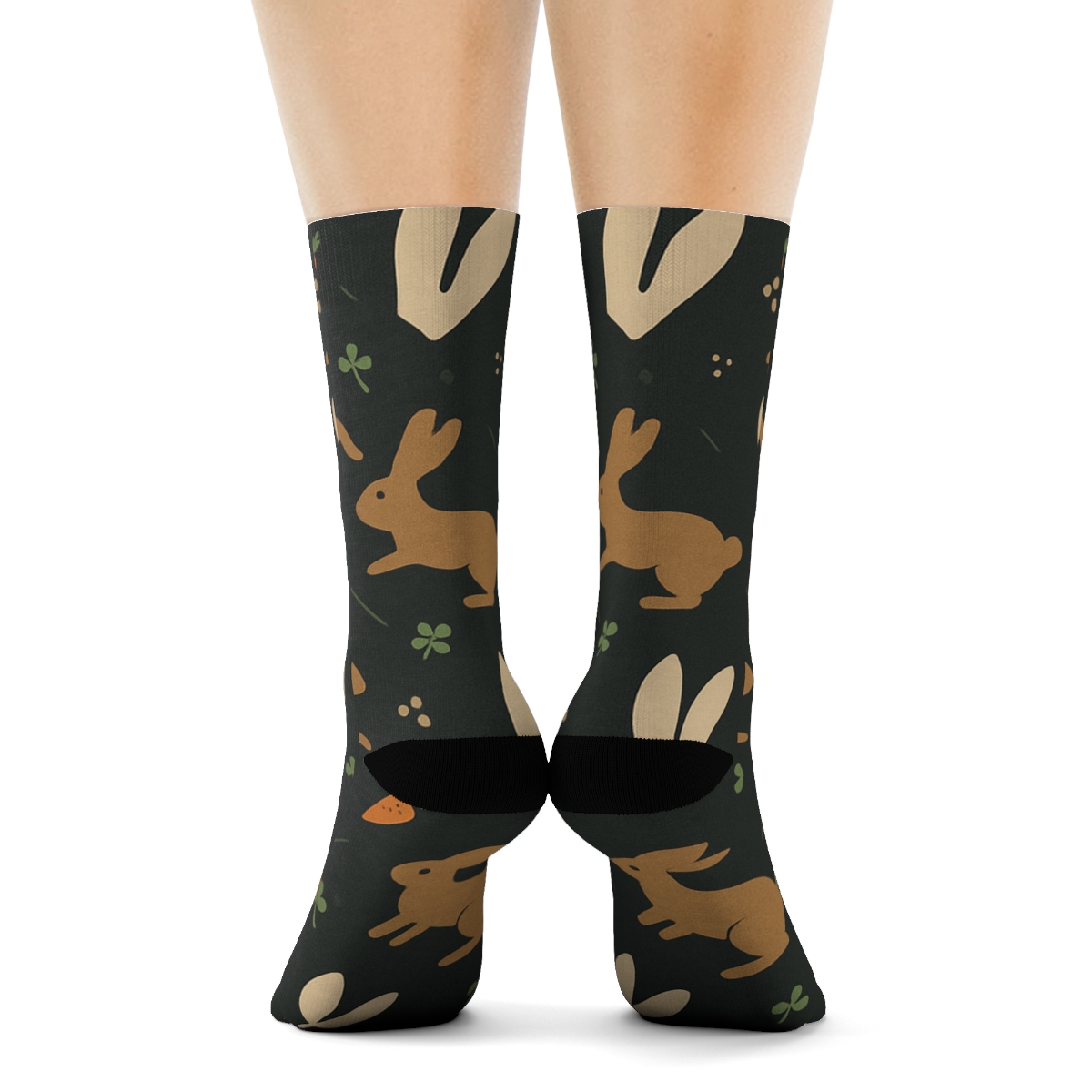 Bunny Silhouettes With Rabbit Lunar Tessellation comfortable cotton crew socks