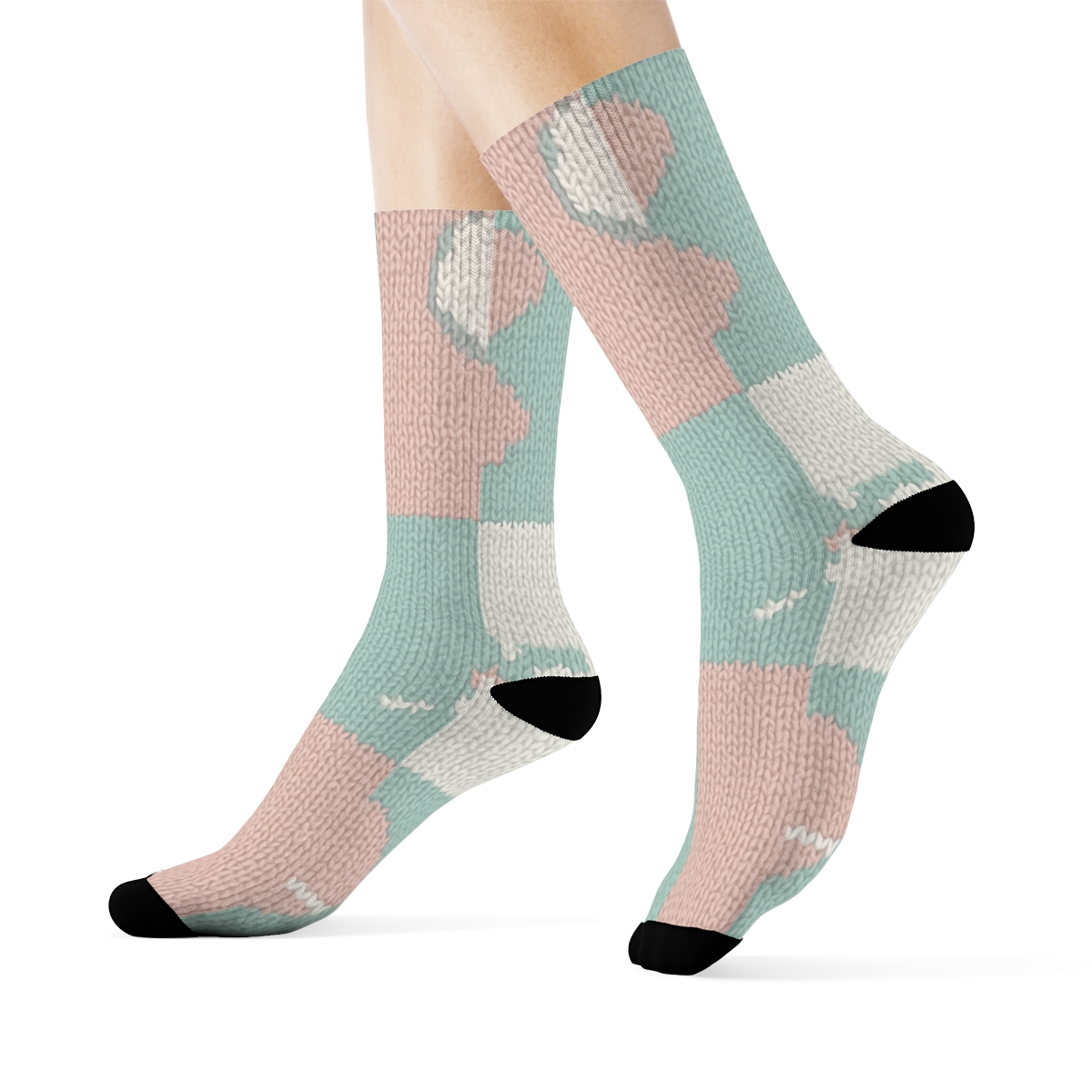 Nurse Knit Illusion Patchwork Grid comfortable cotton crew socks
