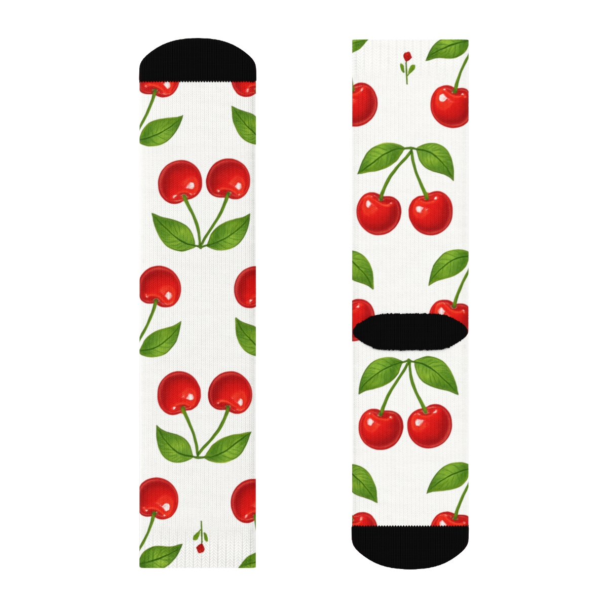 Paired Cherry Grid On White soft everyday crew socks