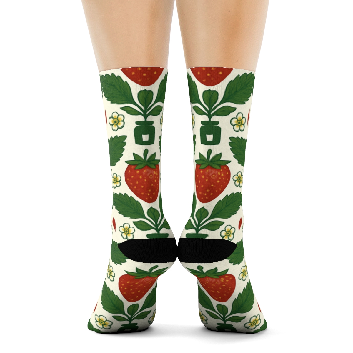 Sunlit Strawberry Grid On White Background personalized crew socks