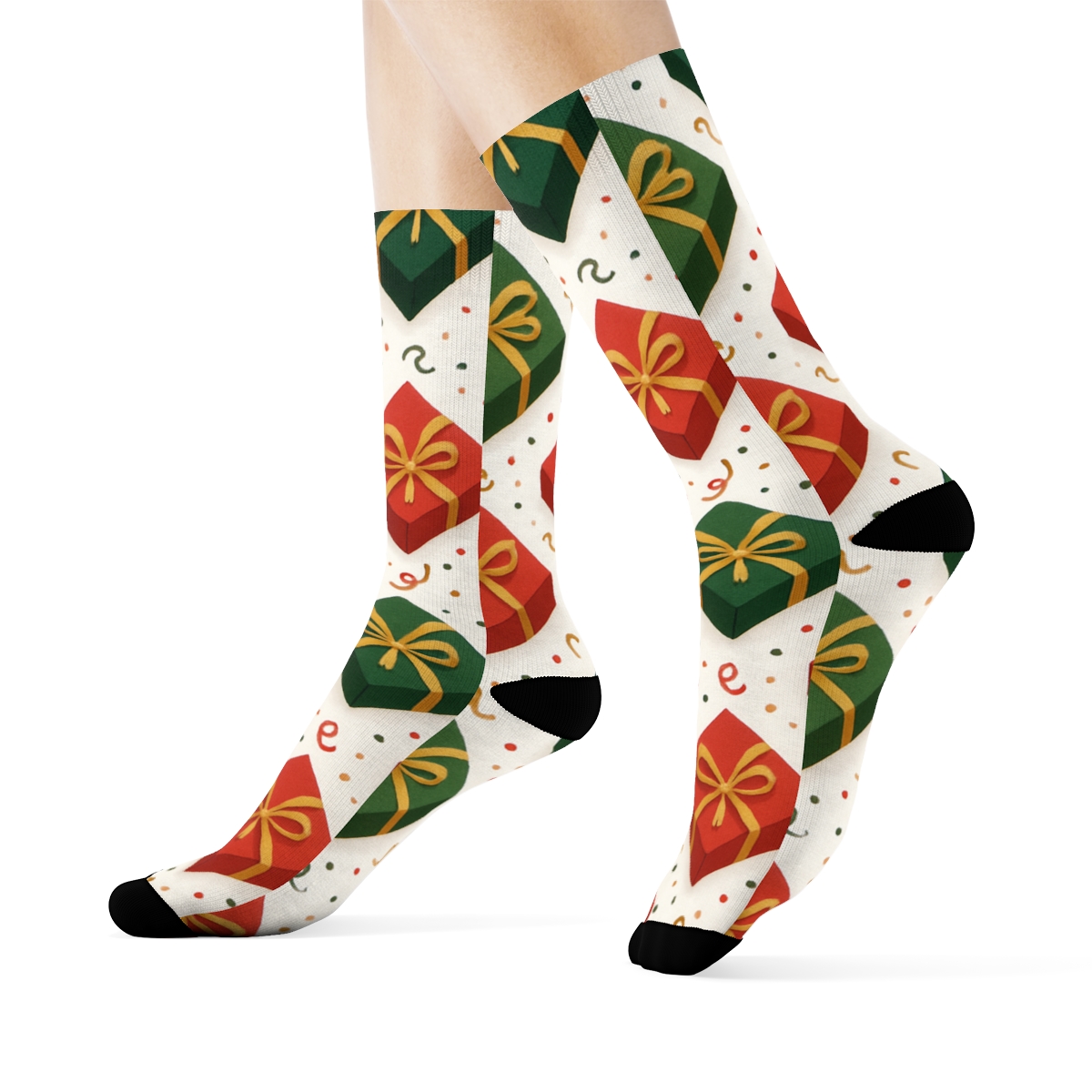 Twinkling Bow Lattice With Presents Motifs stylish athletic crew socks