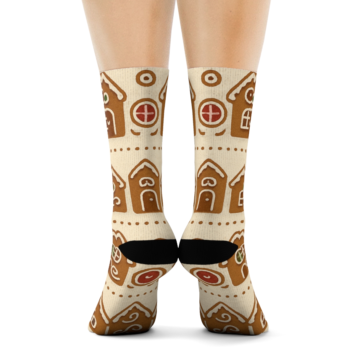 Gingerbread Village Border Bands designer printed crew socks