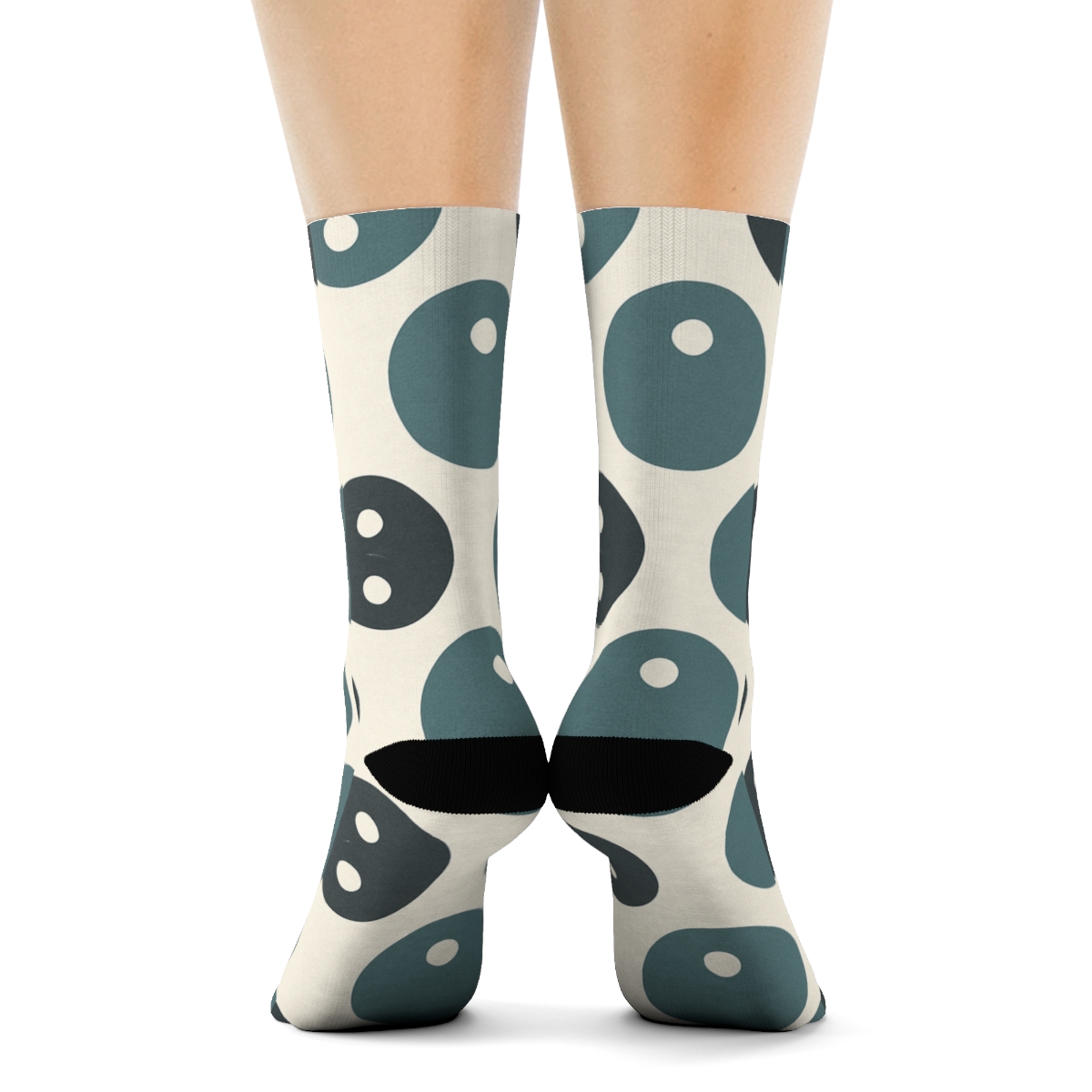 Minimal Taijitu Tile Checker On Soft Ivory designer printed crew socksMinimal Taijitu Tile Checker on Soft Ivory Crew Socks - Image 4
