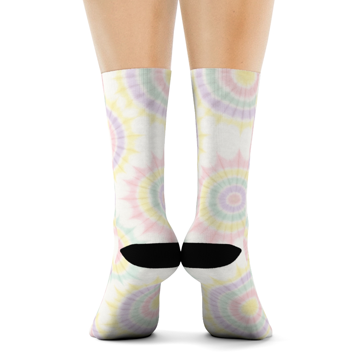 Sunburst Mandala Repeat On White comfortable cotton crew socks