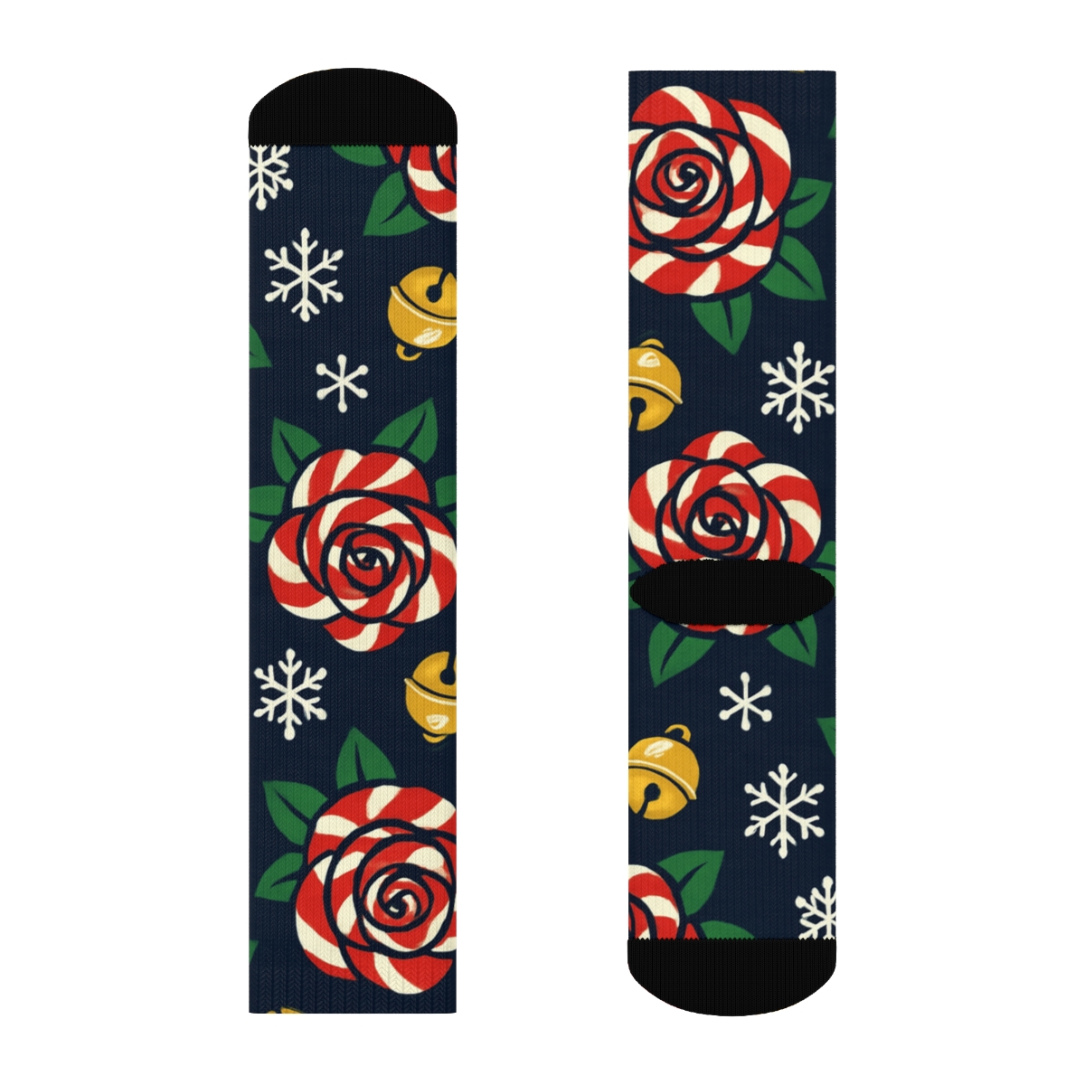 Candy Cane Rose Lattice On Deep Navy Background designer printed crew socks