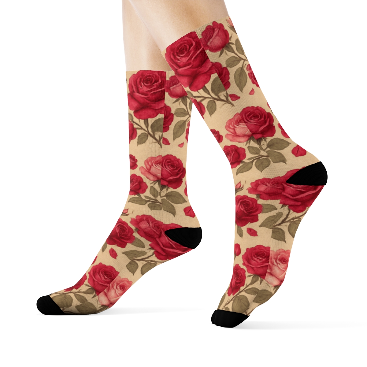 Mirror Band Pattern With Valentines Rose Bloom Studies premium sports crew socks