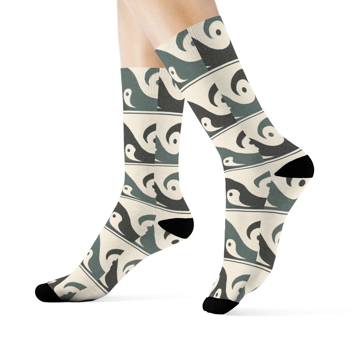 Wave Yin Yang Band On Soft Ivory personalized crew socks