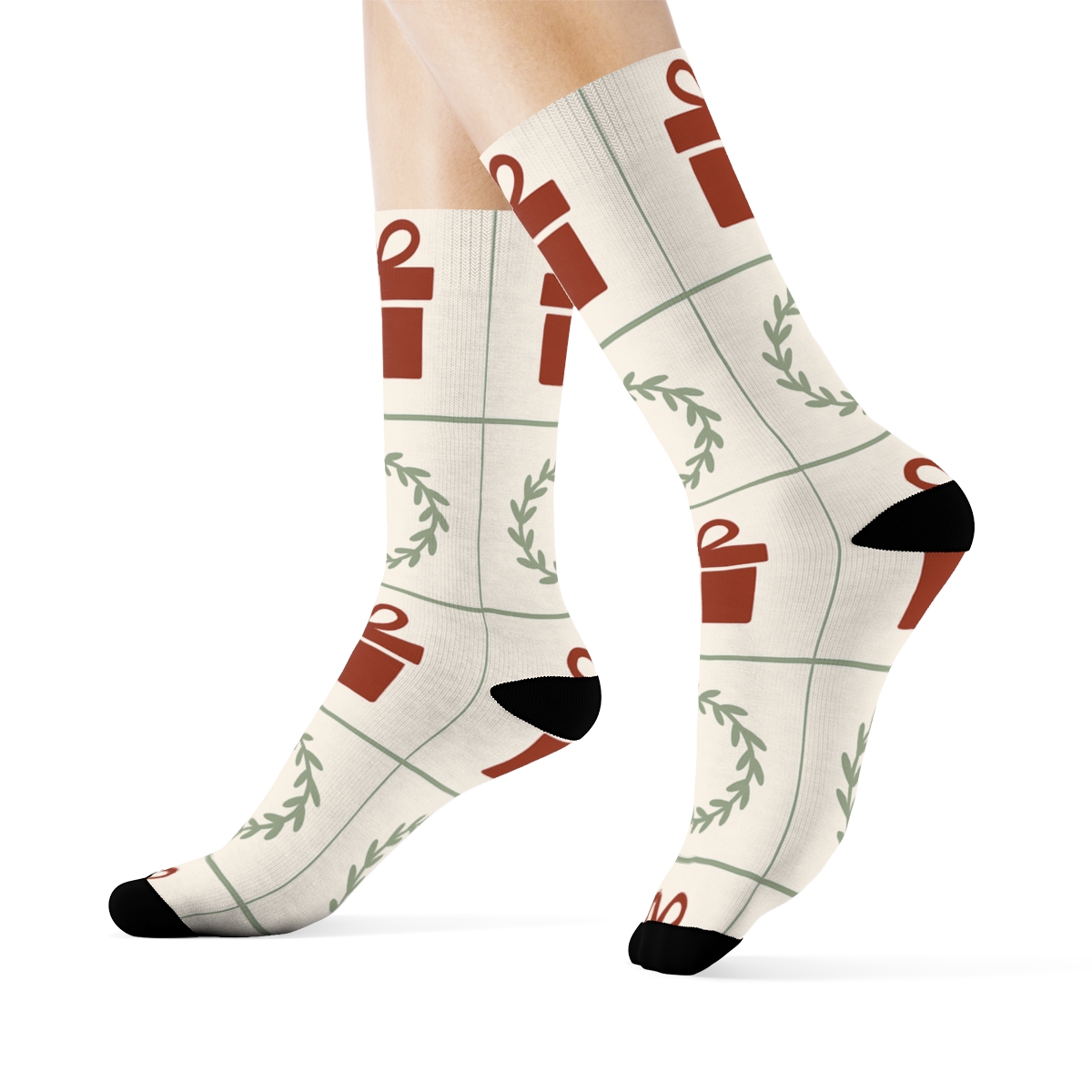 Wreath Motif Alternating Christmas personalized crew socks