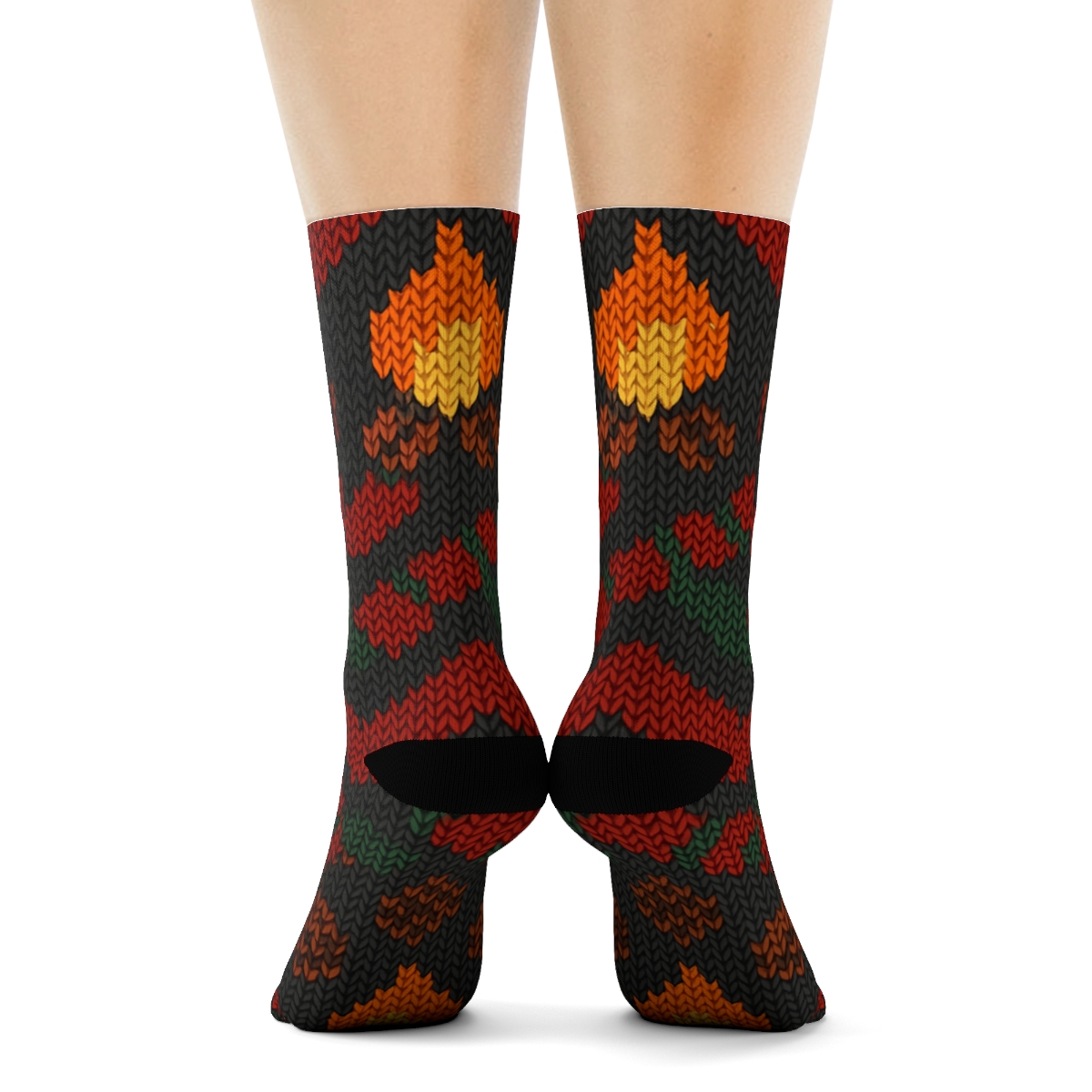 Knitted Campfire And Scarf Chevron On Charcoal Background comfortable cotton crew socks