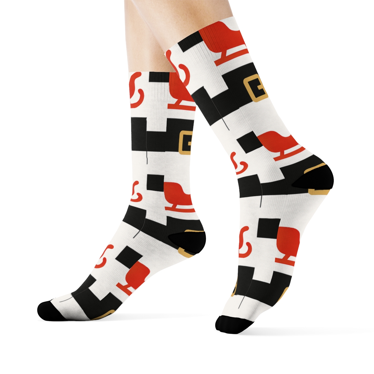 Santa Sleigh Silhouette Belt Grid personalized crew socks