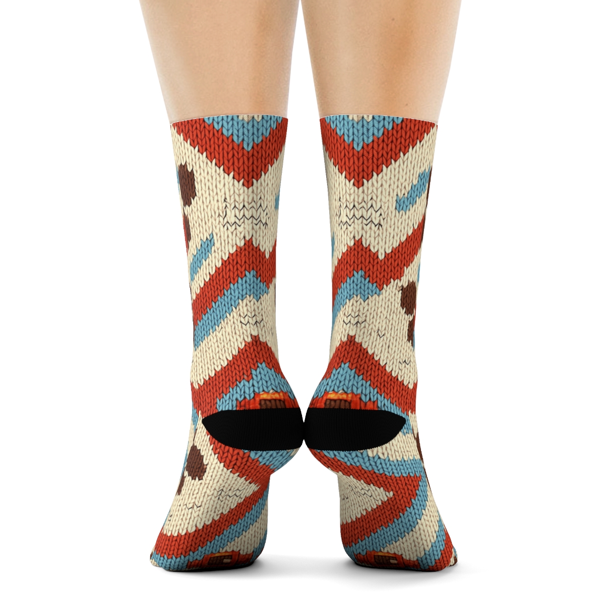 Knitted Dog Paw Chevron On Cream custom crew socks