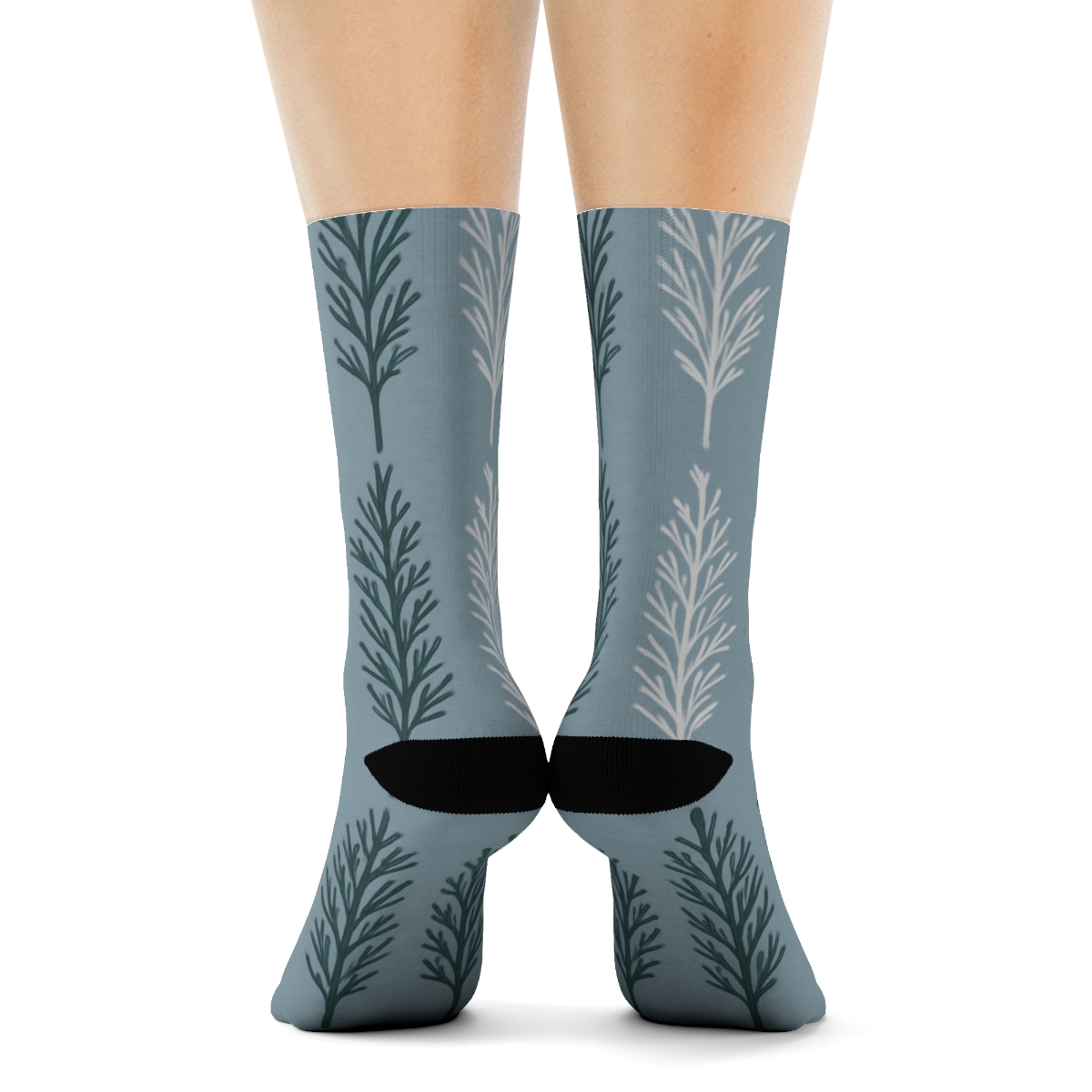 Frosted Forest Striping Pattern Evergreen Branches soft everyday crew socks