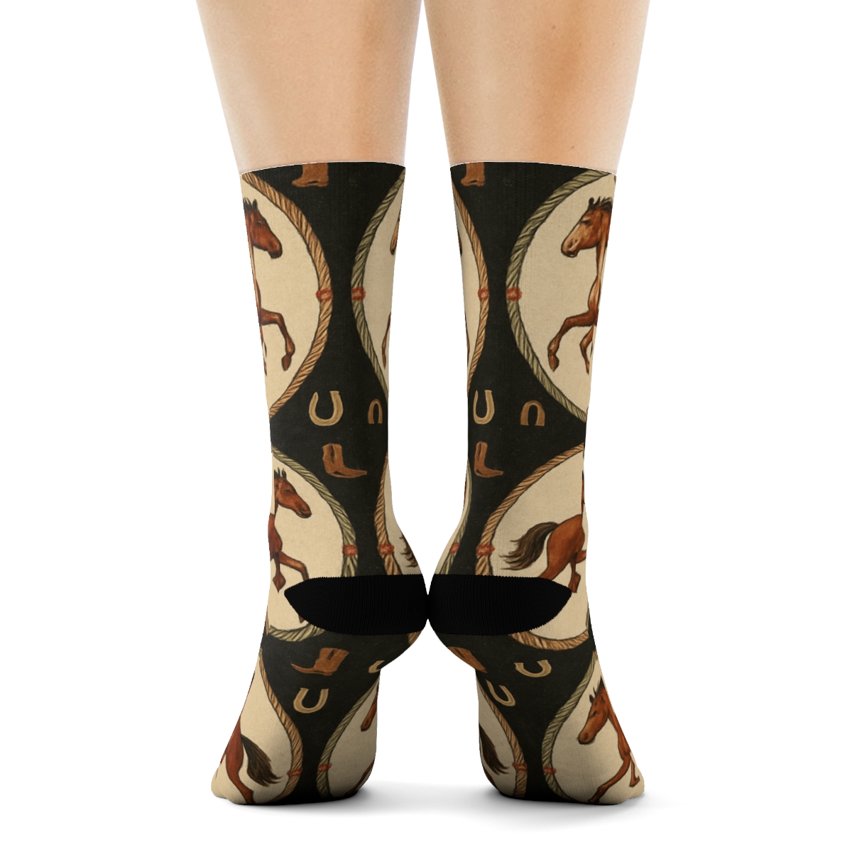 Horses In Rancher Lasso Rosette Grid premium sports crew socks