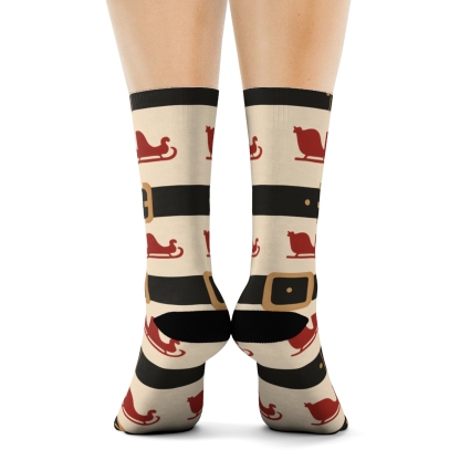 Sleigh Silhouette Border Pattern Santa Style custom crew socks