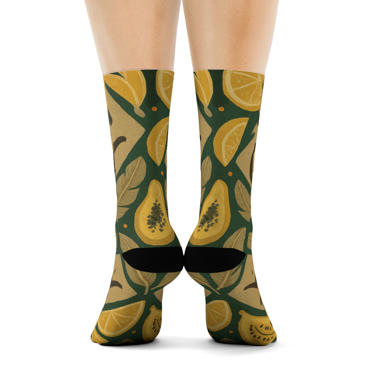 Botanical Tile Collage With Monkey Motifs unique graphic crew socks