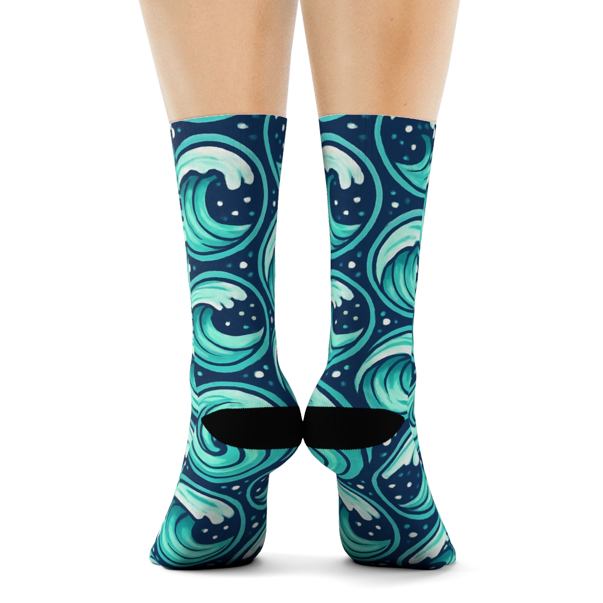Seafoam Whirlpool Medallion Tiles unique graphic crew socks