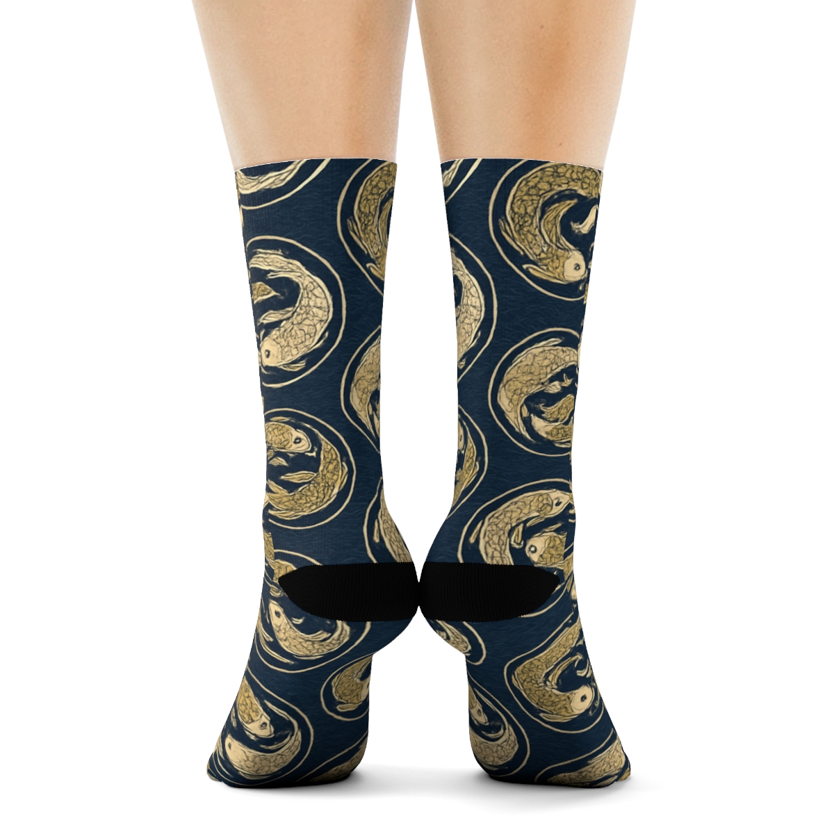 Dual Koi Circle Progression On Deep Indigo Background premium sports crew socks
