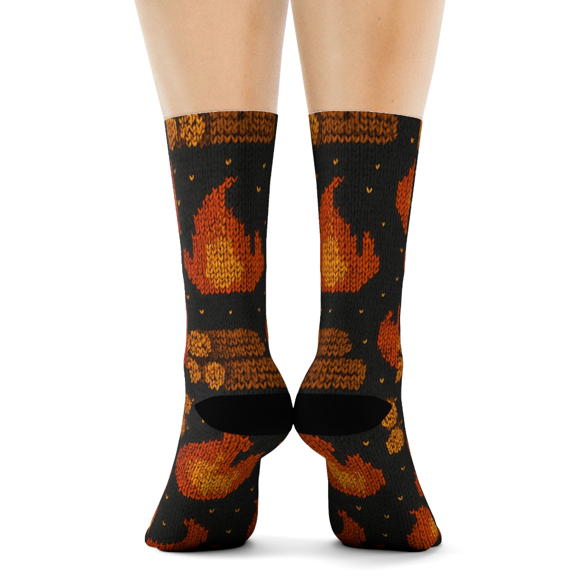 Fireplace Ember Knit Illusion Grid On Night Charcoal stylish athletic crew socks
