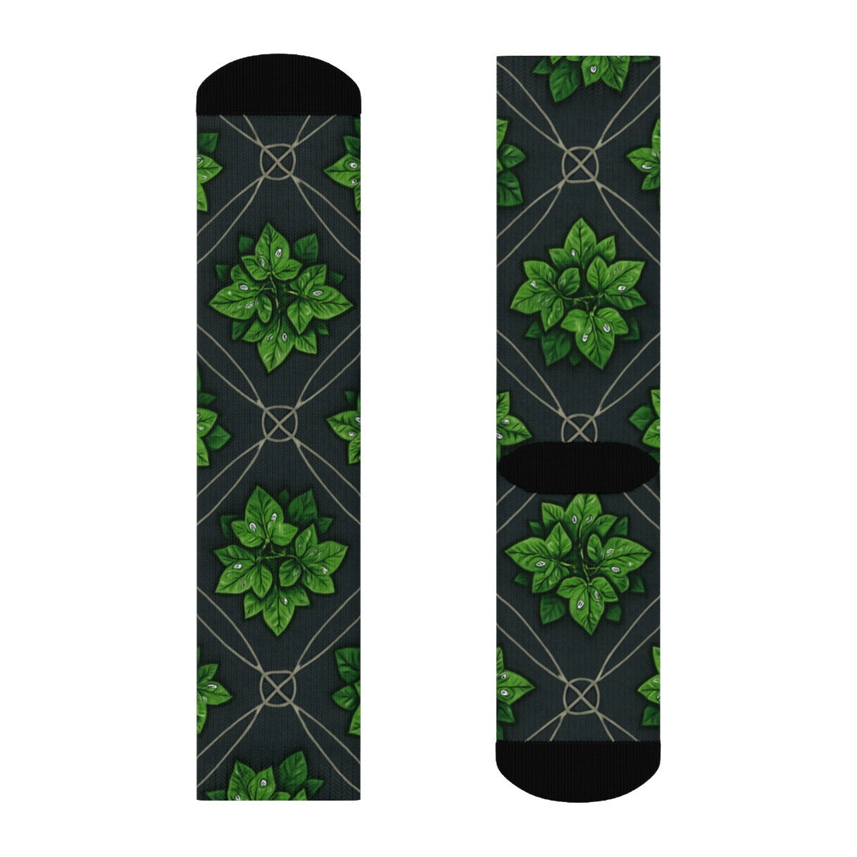 Dewdrop Ivy Orbit Tiles On Charcoal Night soft everyday crew socks