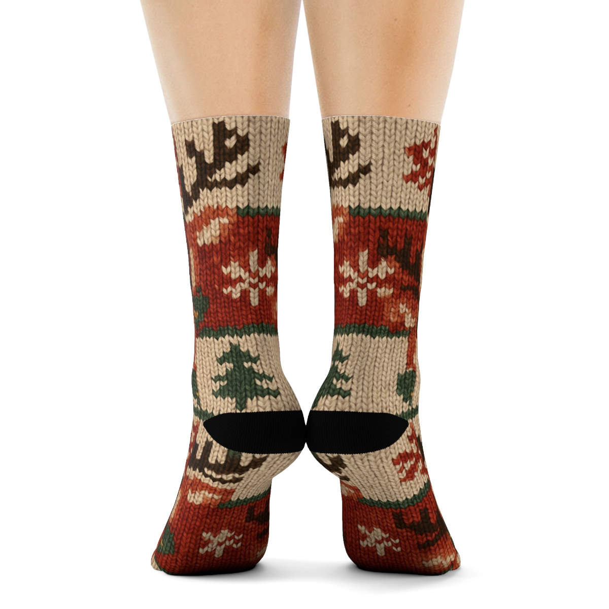 Reindeer Sweater Knit Forest premium sports crew socks