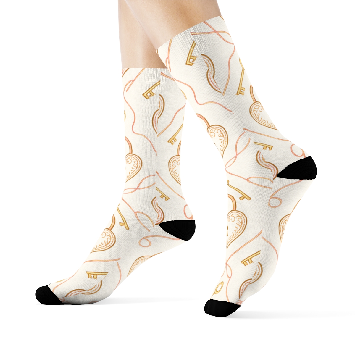 Lacework Valentine Heartshaped Lock Lattice On Ivory stylish athletic crew socks