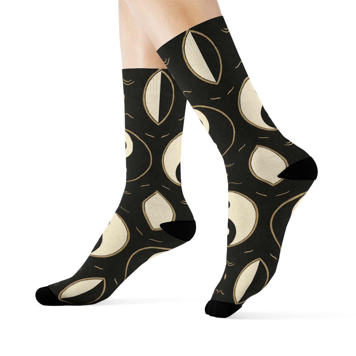 Gold Ink Taijitu Mandala Lattice On Black premium sports crew socksGold Ink Taijitu Mandala Lattice on Black Crew Socks - Image 3