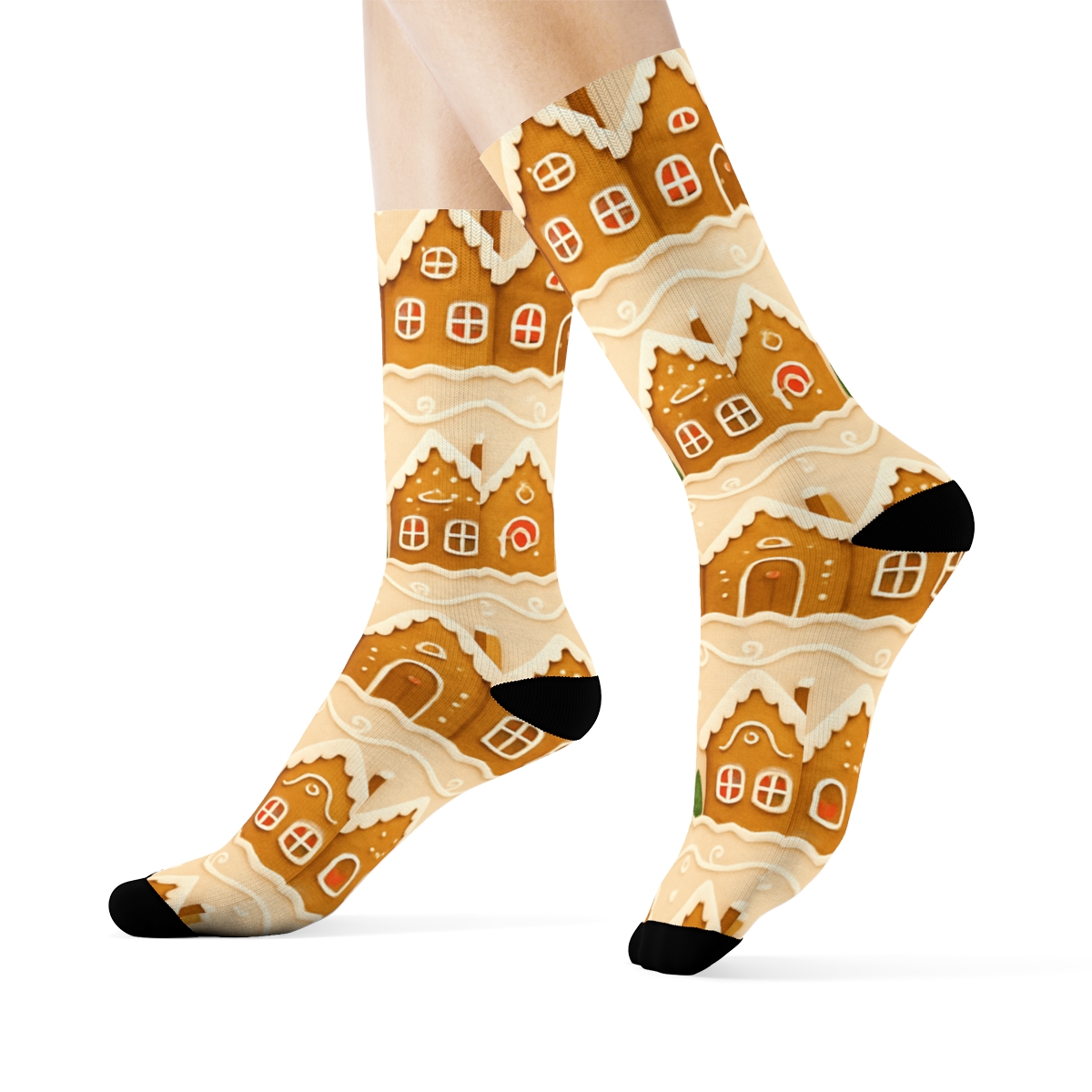 Gingerbread Village In Xmas Band Pattern stylish athletic crew socks