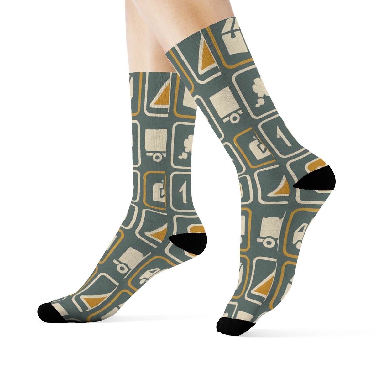 Road Sign Lattice With Truck Driver Cab Icons premium sports crew socks