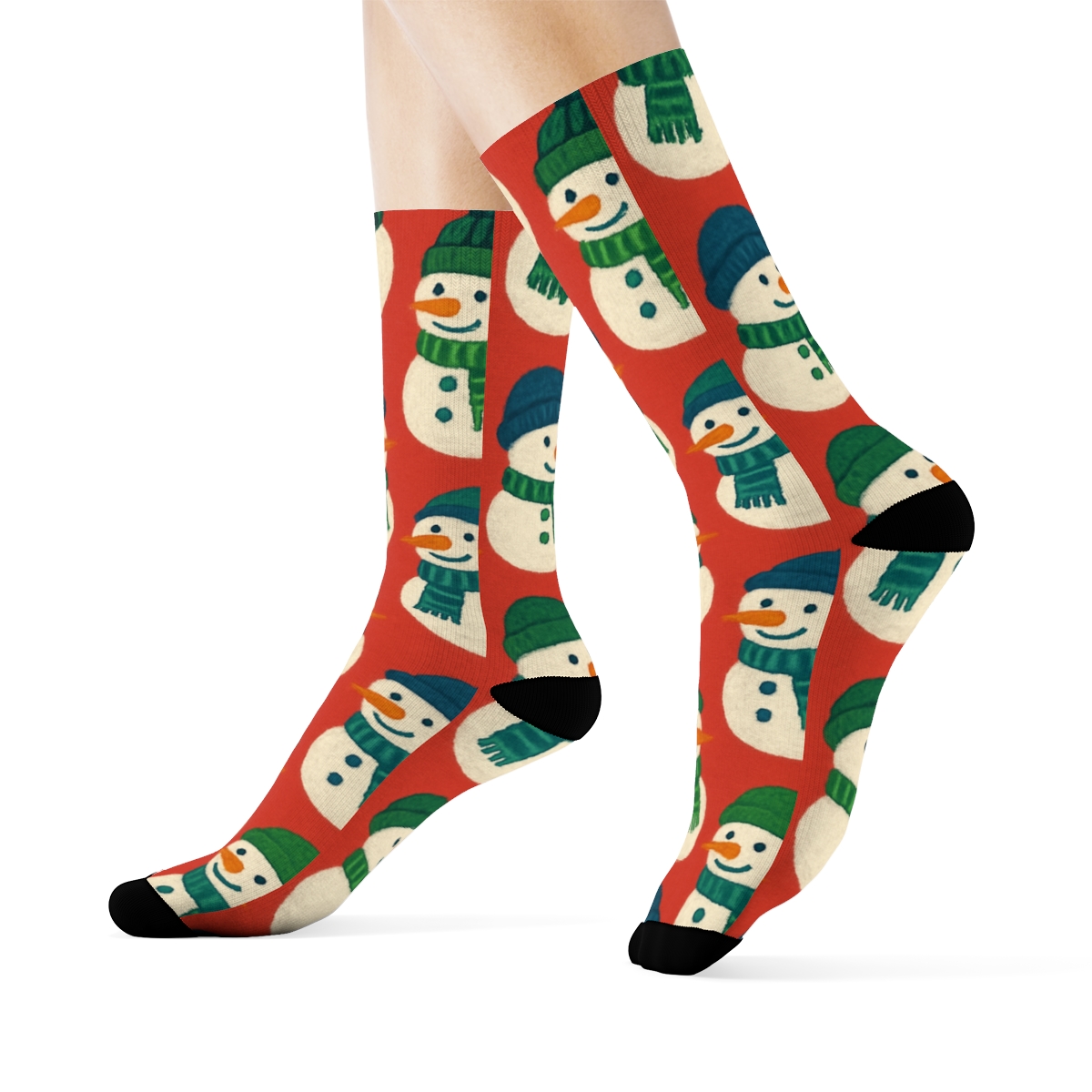 Snowman Parade In Bright Red unique graphic crew socks